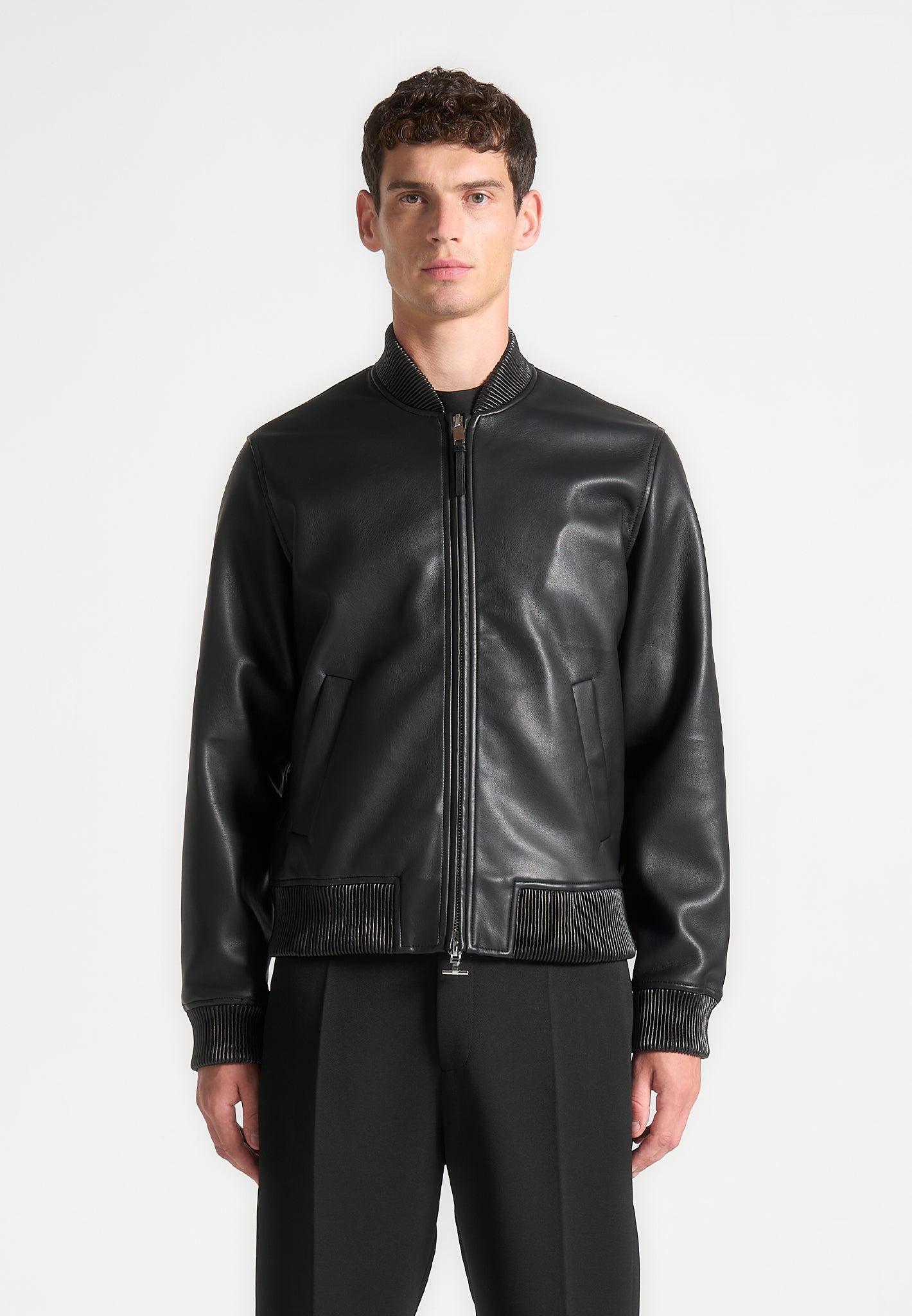 Leather Bomber Jacket - Black Male Product Image