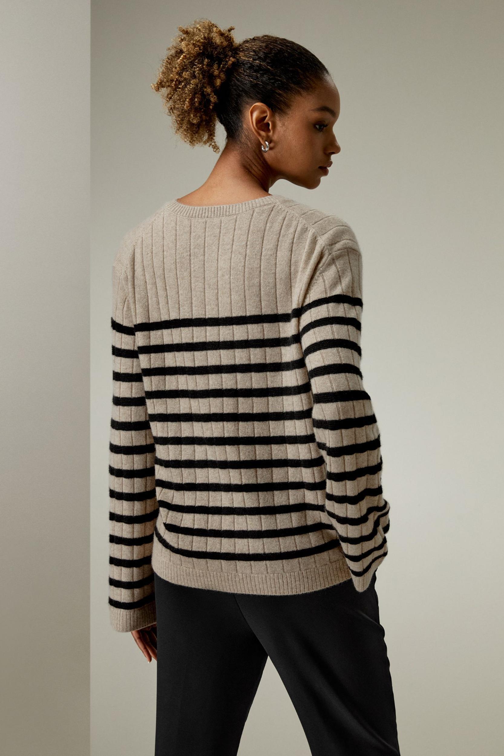 Drop-Shoulder Striped Cashmere Sweater Product Image
