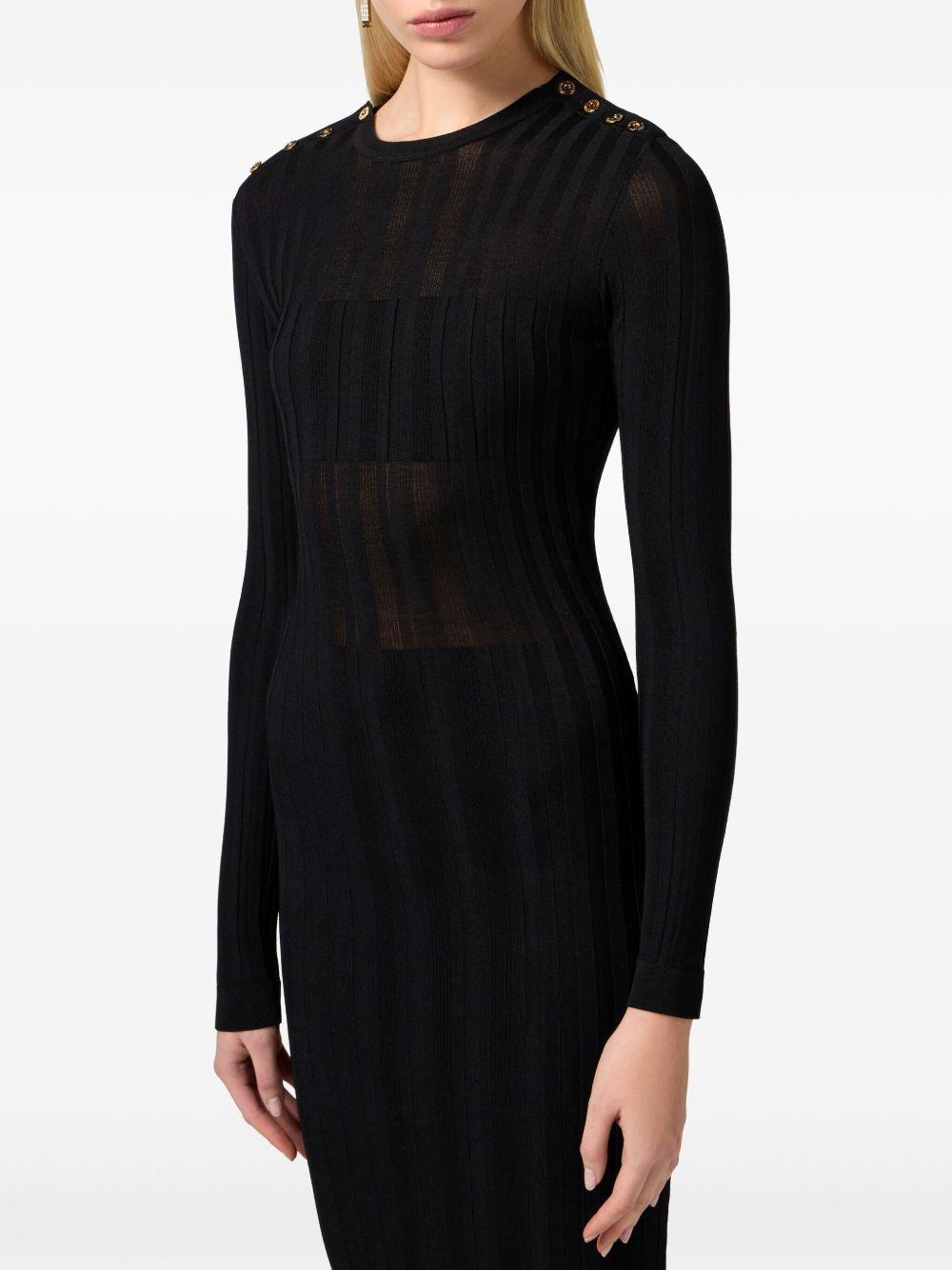 semi-sheer rib-knit midi dress  Product Image