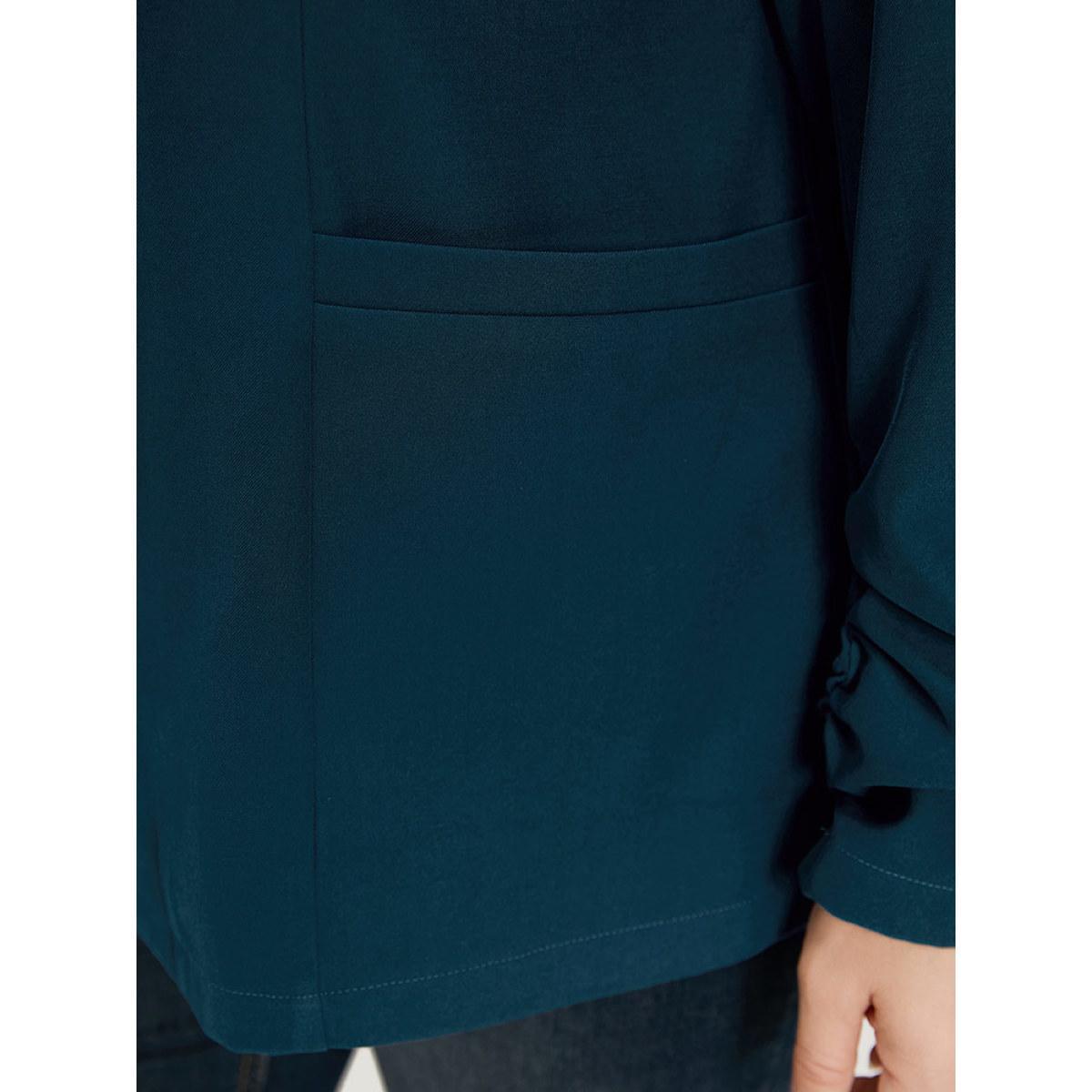 Plus Size Solid Lapel Collar Drape Pocket Ruched Cuffs Blazer Aegean Women Work Plain Drape Sleeve Long Sleeve Lapel Collar 30/6X Pocket Office Blazers BloomChic Product Image