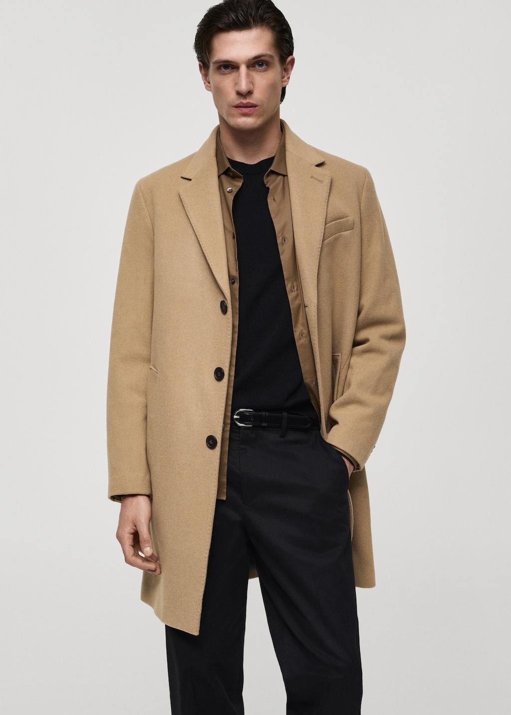 Long recycled wool coat - Men | MANGO USA Product Image