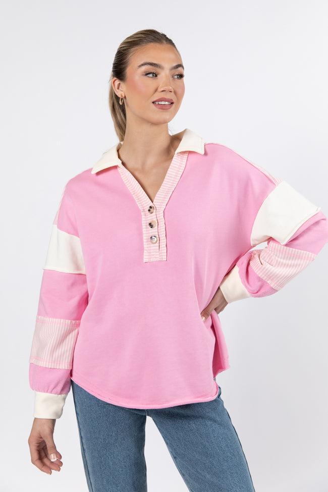 Lost In Translation Pink Collared Sweatshirt SALE Product Image