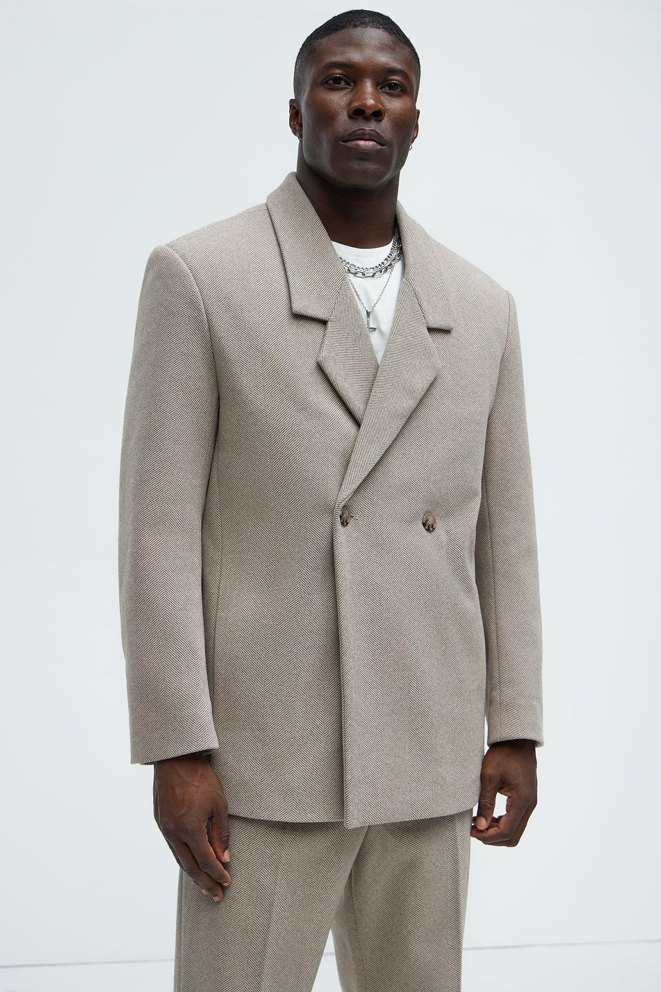 Hallron Herringbone Double Breasted Blazer - Taupe Product Image