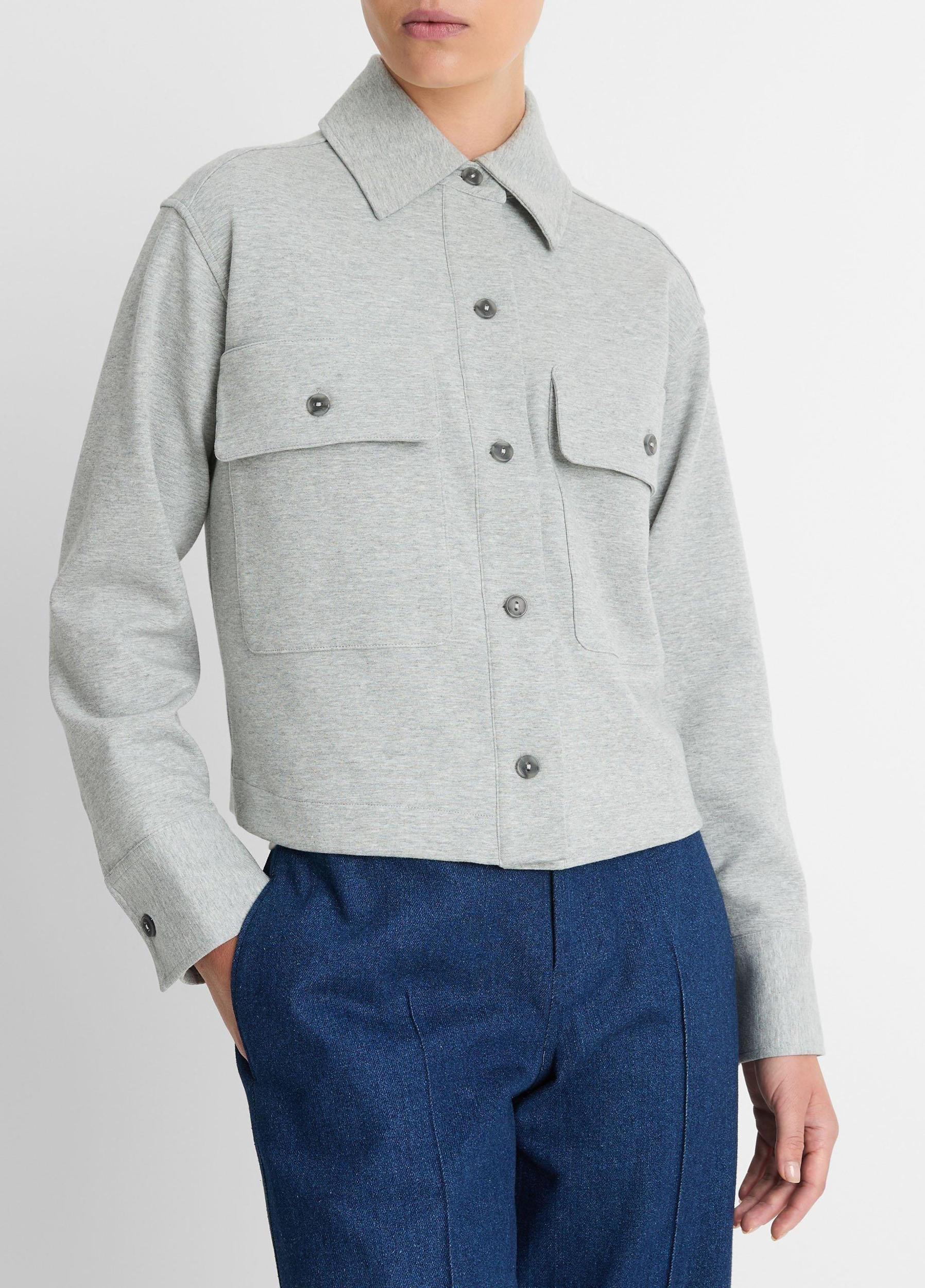 Womens Double-Knit Cotton-Blend Cropped Jacket, Heather Mid Grey, Size M Vince Product Image