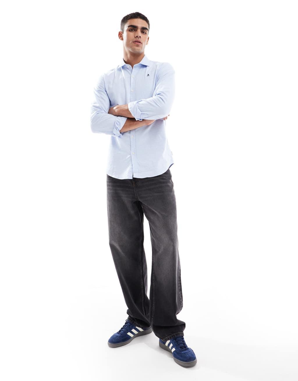 Scalpers Oxford Peach Shirt In Blue Plaid  Product Image