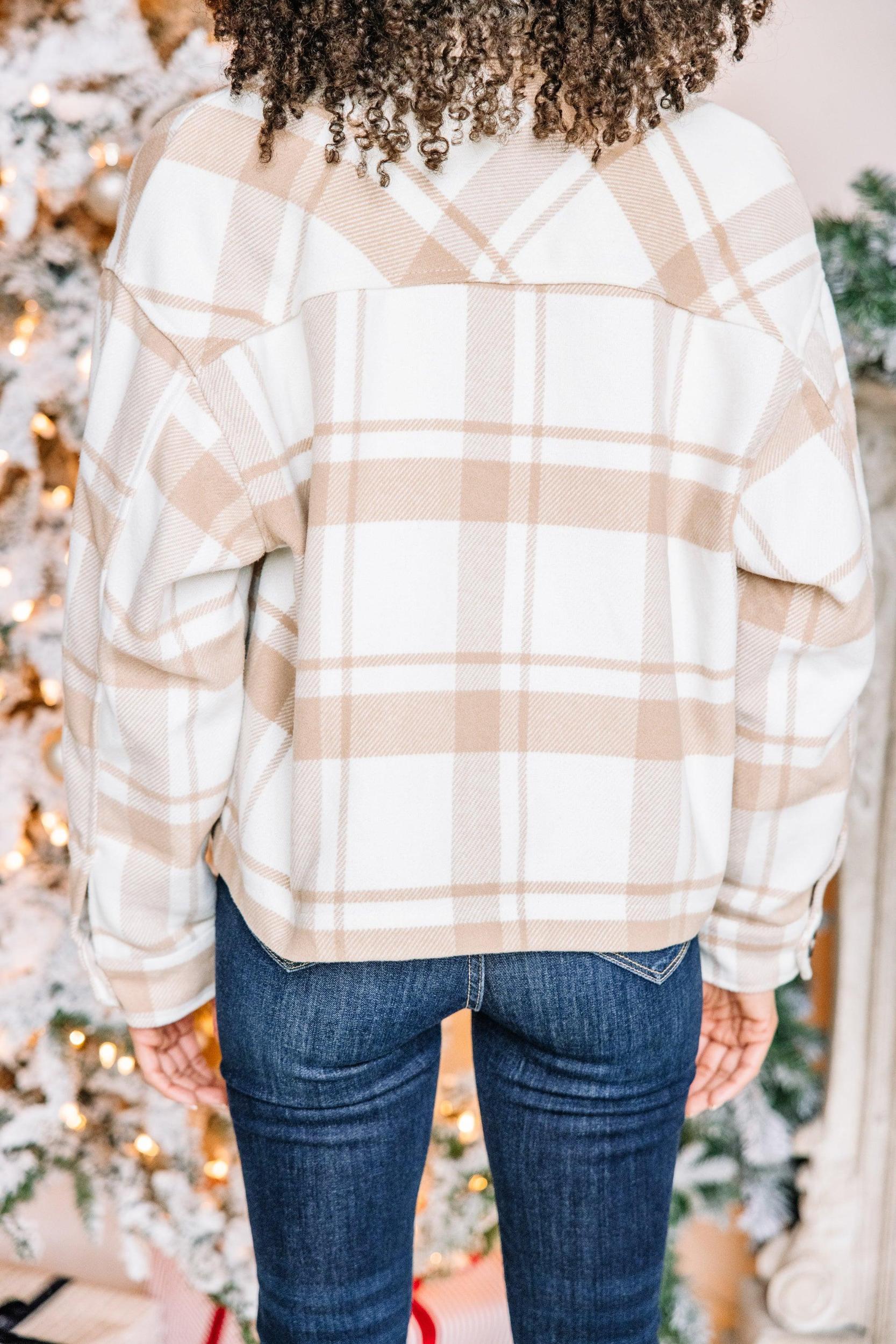 Close Ties Khaki Brown Plaid Shacket Female Product Image