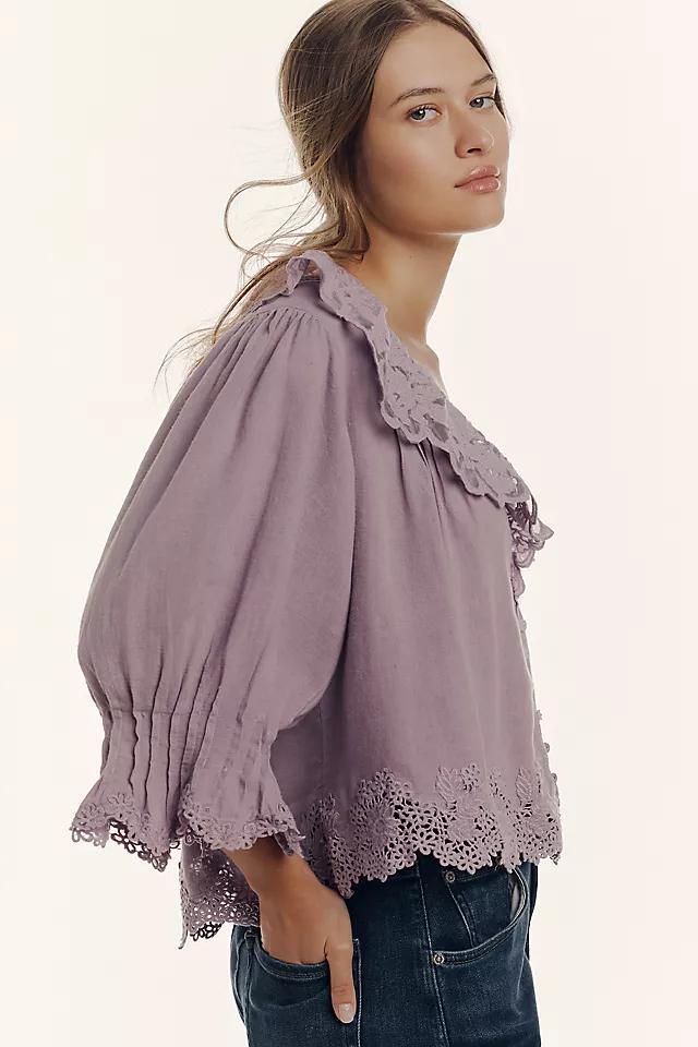 By Anthropologie Linen Blend Lace-Collar Blouse Product Image