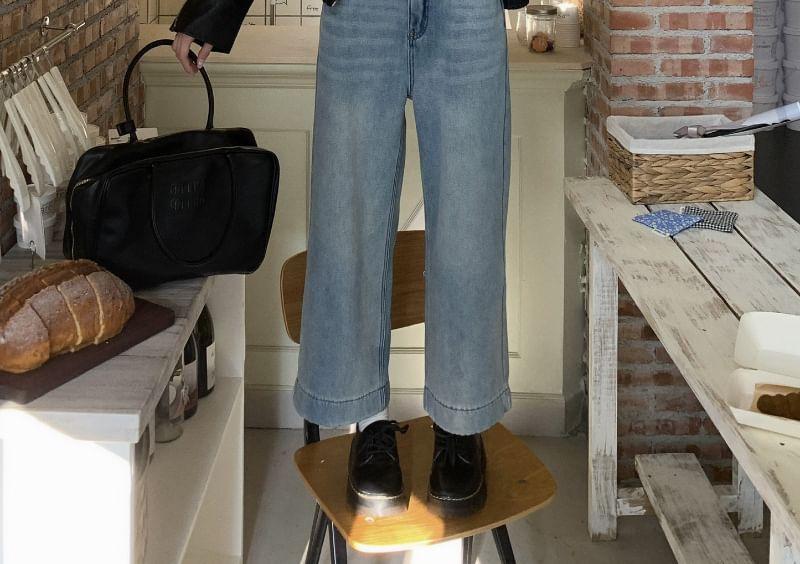 High Waist Washed Cropped Wide Leg Jeans Product Image