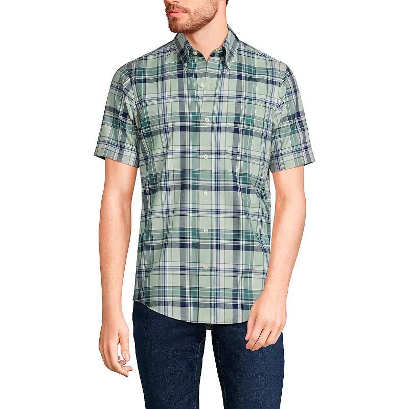 Big & Tall Lands' End No-Iron Button-Down Shirt, Men's, Size: Large Tall, Rain Blue Windowpane Product Image