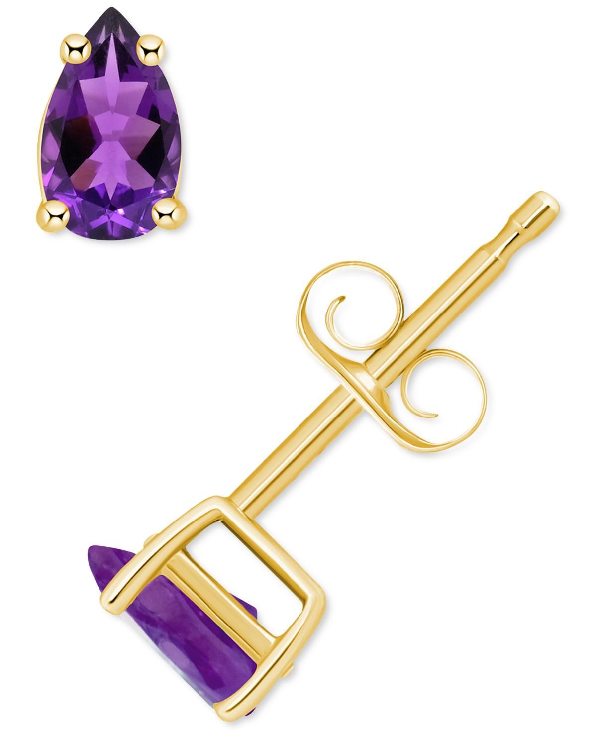 14k Gold Pear Shape Birthstone Stud Earrings, Women's, Red Jan Product Image