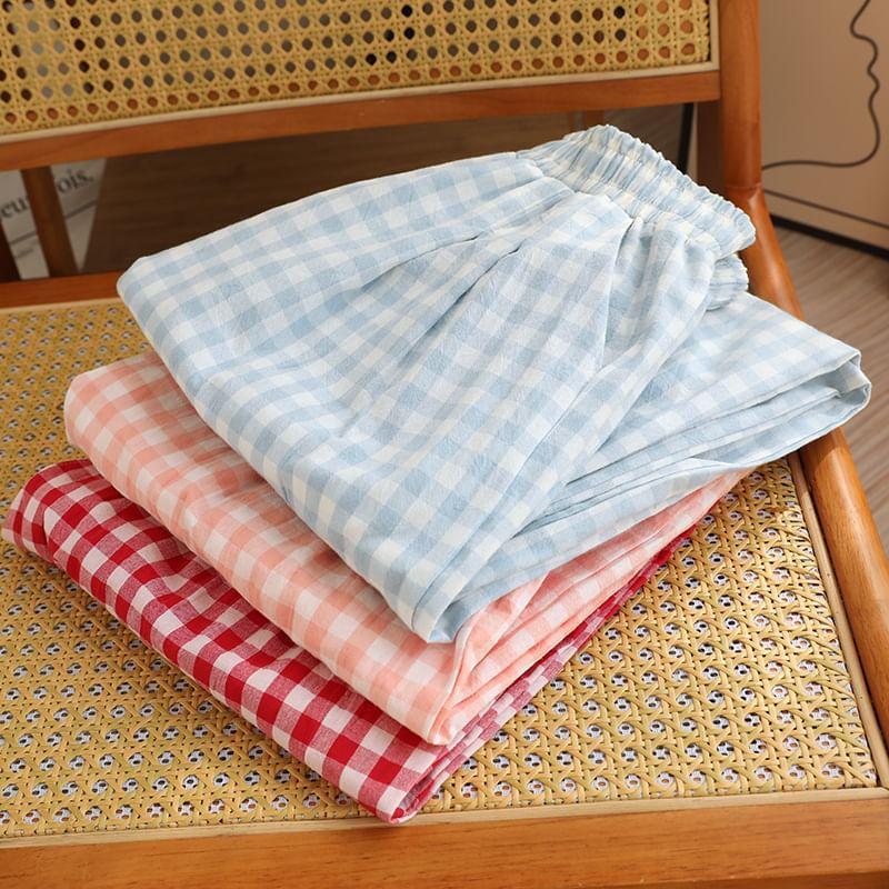 Elastic Waist Gingham Pajama Pants Product Image