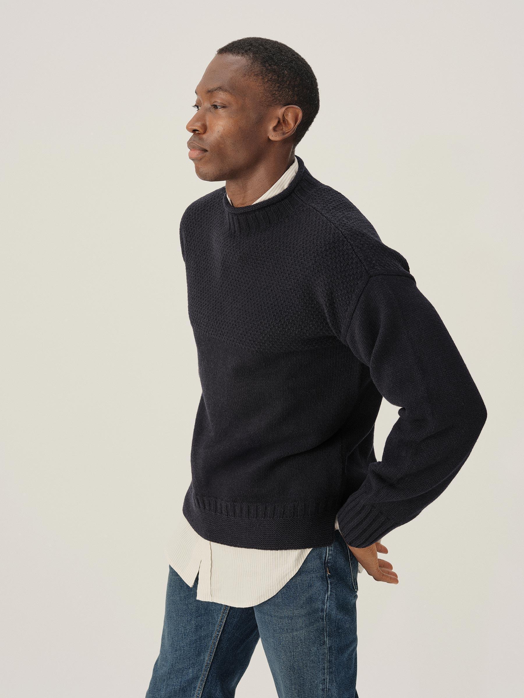 Dark Navy Heritage Wool Guernsey Rollneck Product Image