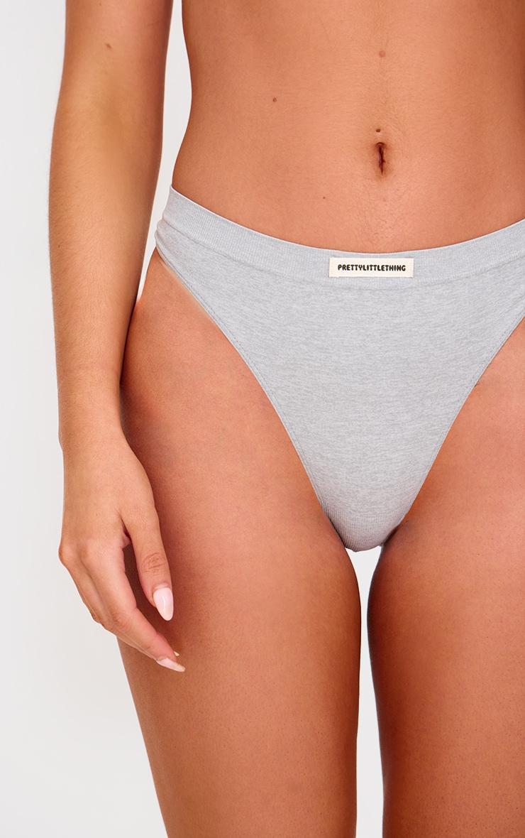 PRETTYLITTLETHING Grey Badge Seamless Thong Product Image