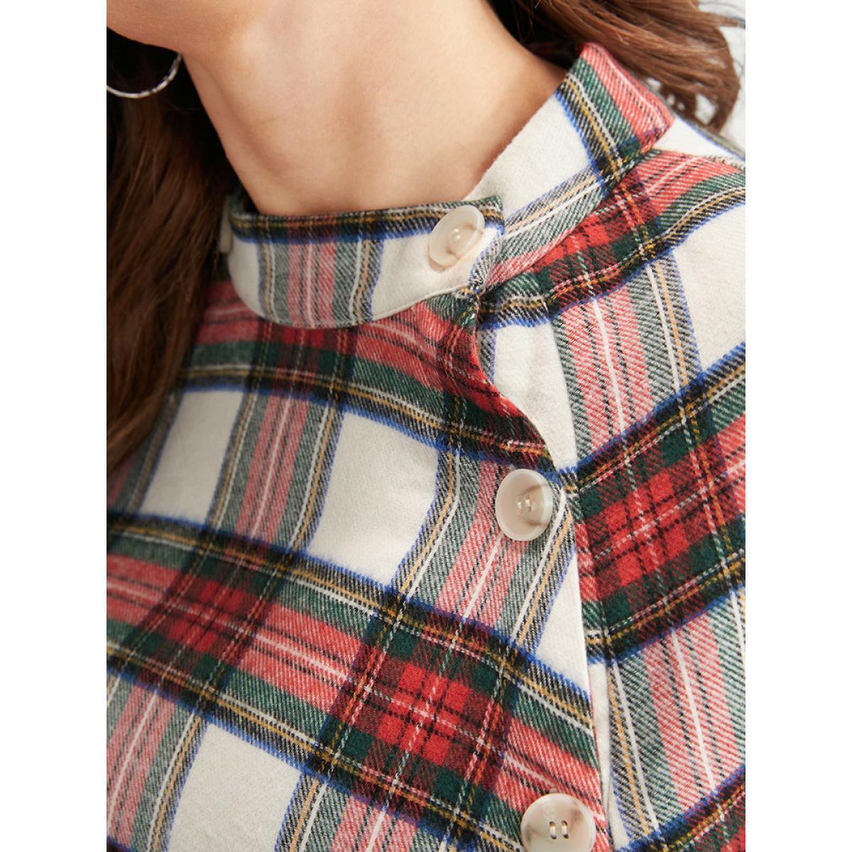 Plus Size Tartan Button Side Cape Coat Without Hat Women Apricot Elegant Button Loose Ladies Dailywear Winter Coats BloomChic 18-20/2X Product Image