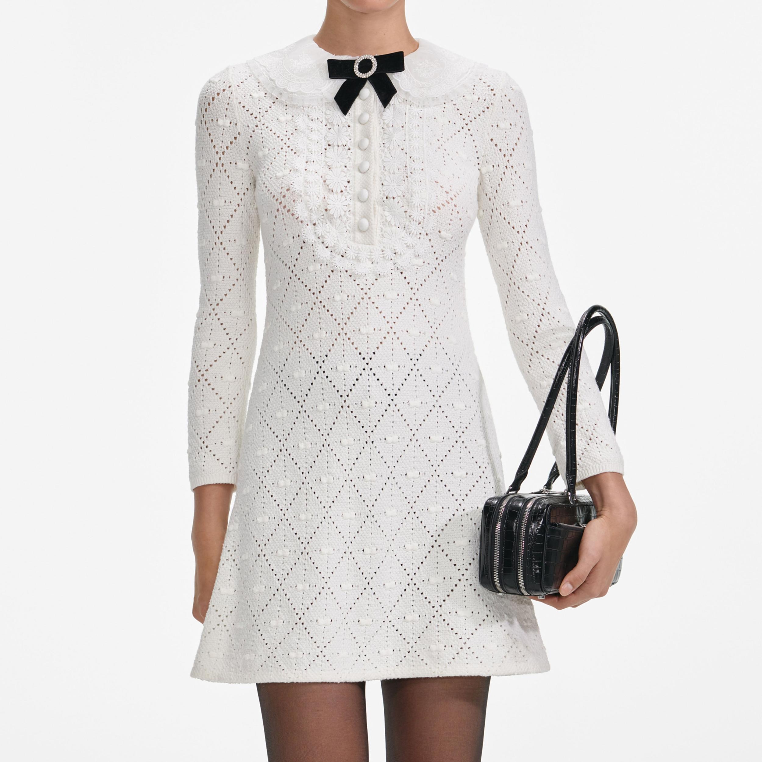 White Lace Bib Knit Mini Dress Product Image