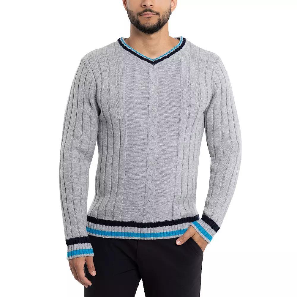 Men's Xray Cable Knit Tipped V-Neck Sweater, Size: Large, Grey Product Image