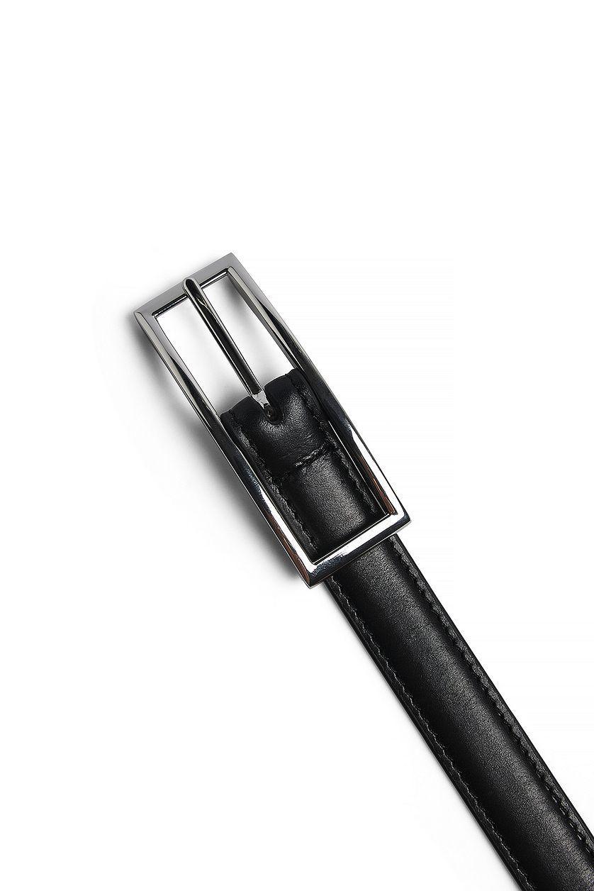 Leather Slim Buckle Belt-Black Product Image