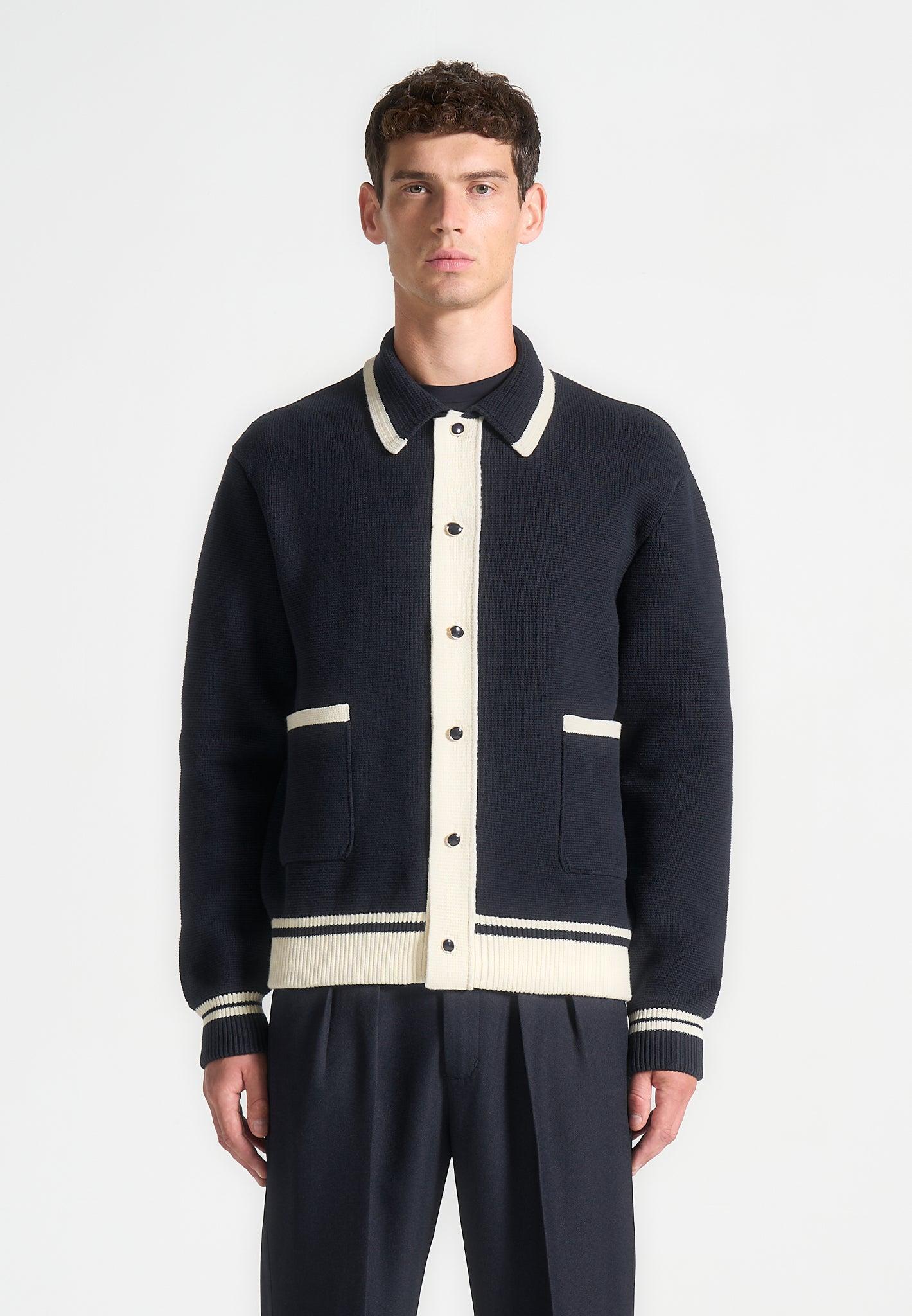 Classic Combed Cotton Knit Cardigan - Navy Male Product Image