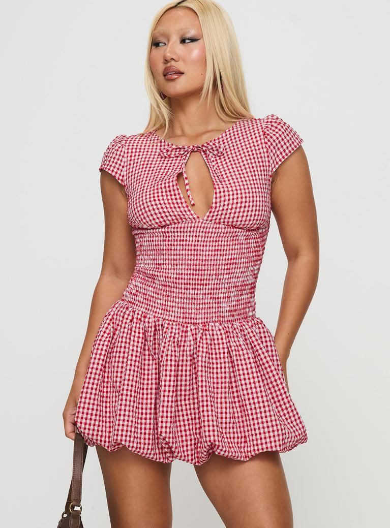Ladybug Gingham Mini Dress Red Petite Product Image