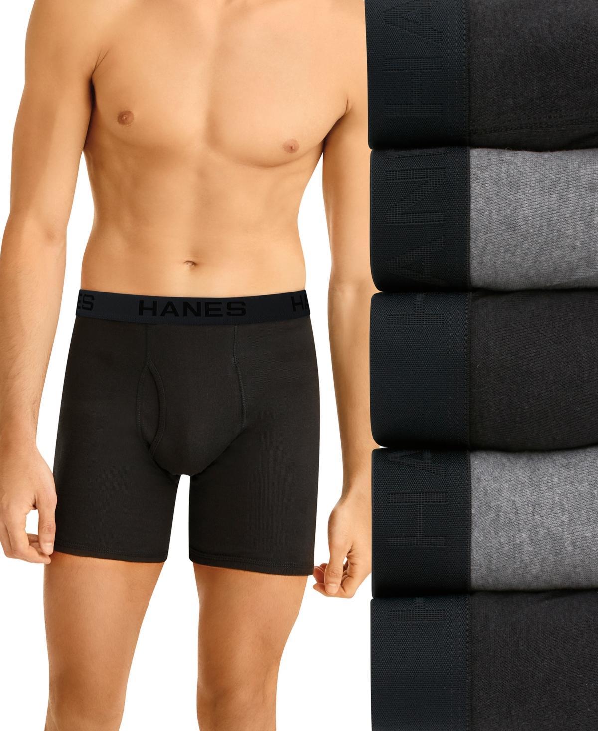 Hanes Ultimate 5-Pack Men's Ringer Style Boxer Brief Underwear, Size: Medium, Black Gray Product Image