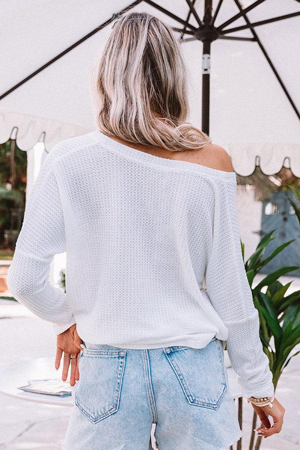 Wave Of Calm Waffle Knit Top in White Product Image