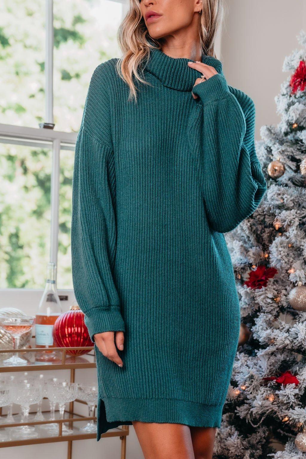 It's A Beaut Turtleneck Sweater Dress - Green - FINAL SALE Product Image