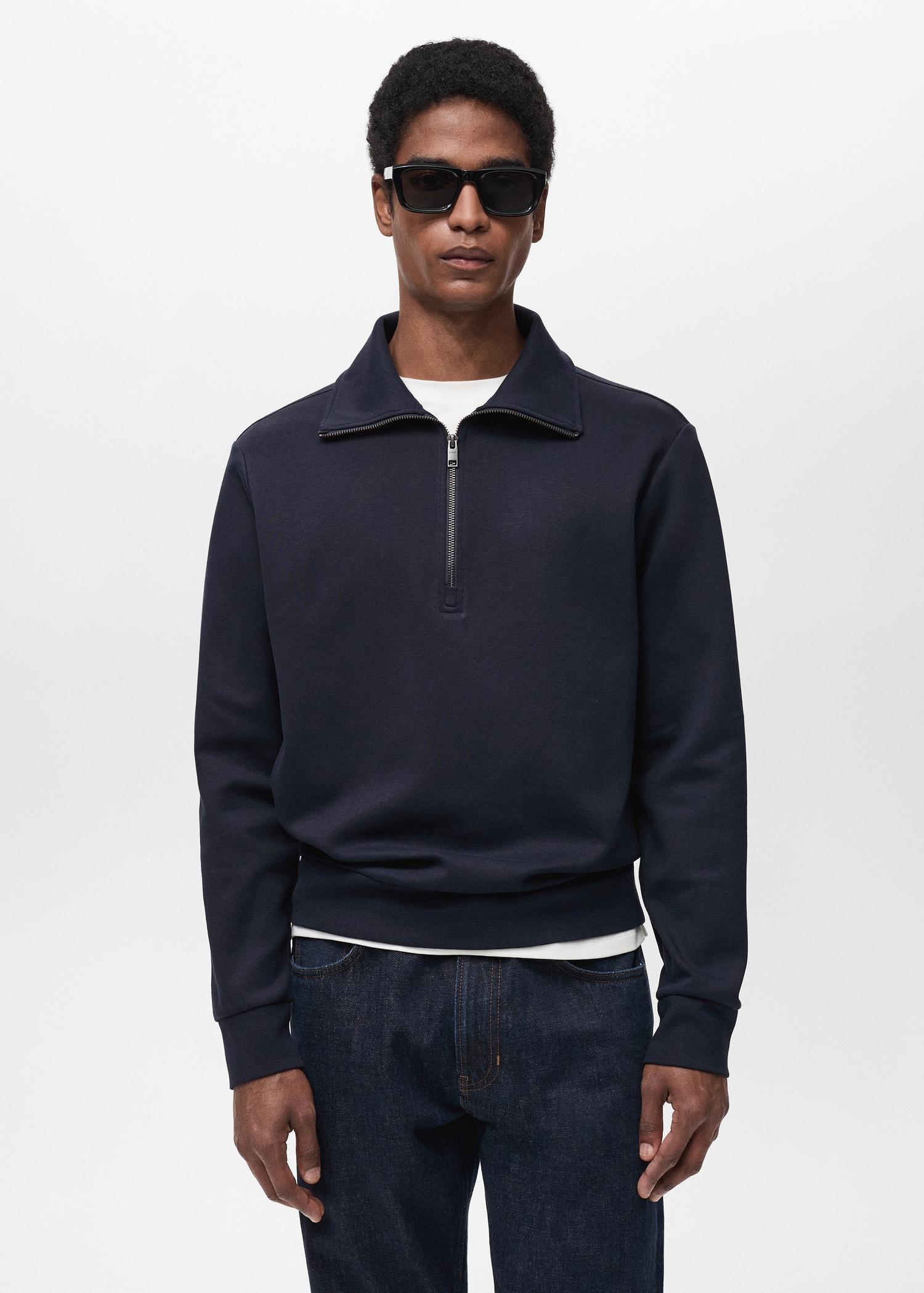 Regular-fit cotton sweatshirt with zipper - Men | MANGO USA Product Image