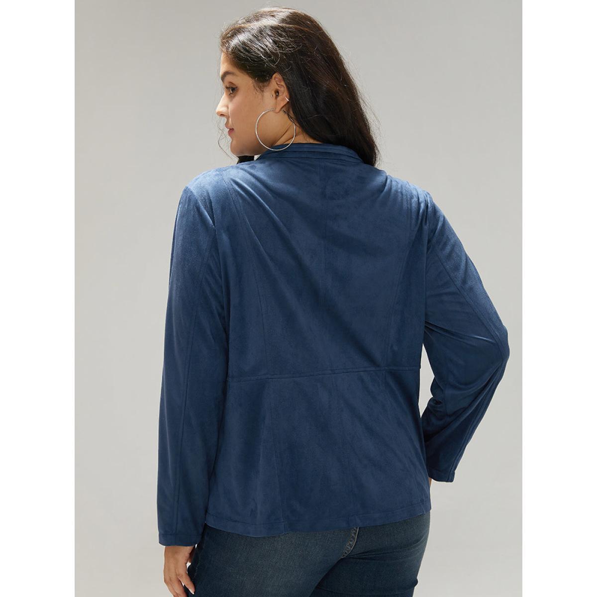 Plus Size Solid Pocket Zipper Jacket Women Indigo Plain Pocket Dailywear Jackets BloomChic 26/4X Product Image