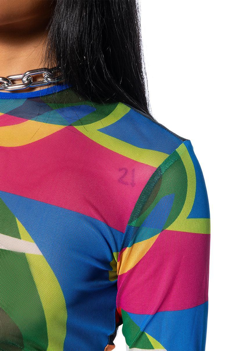 CAUGHT IN MY WAY LONG SLEEVE MOCK NECK MESH TEE Product Image