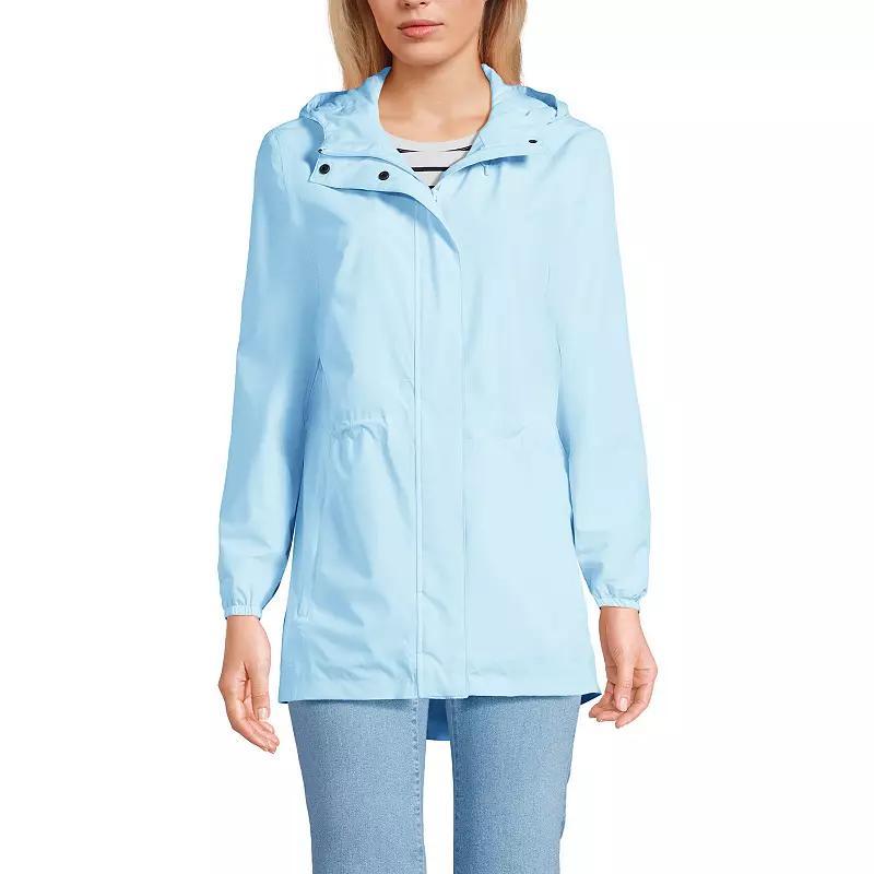 Petite Lands End Hooded Packable Raincoat, Womens Deep Blue Product Image