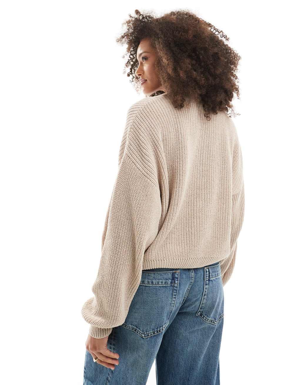 ASOS DESIGN batwing knitted cardigan in cream taupe Product Image