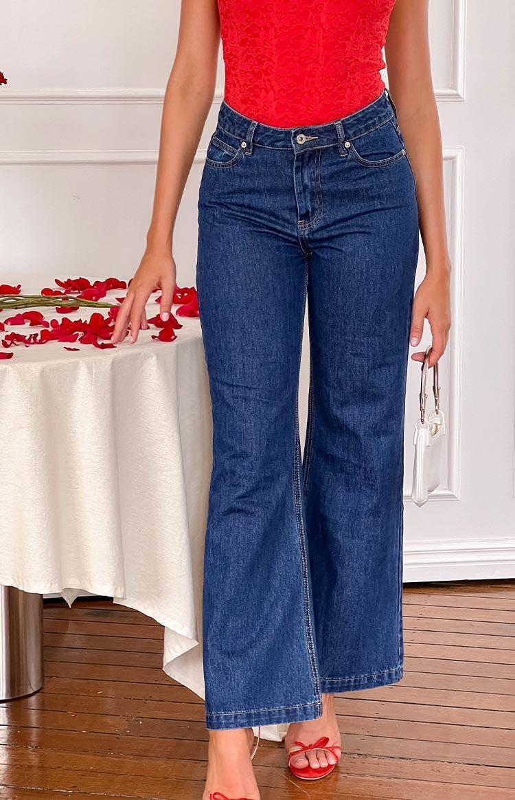 Lenny Dark Blue Denim Flare Jeans Product Image