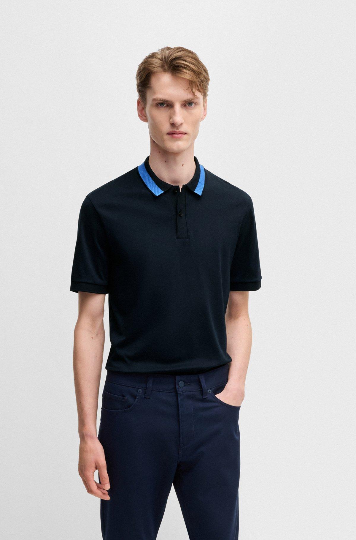 Mercerized-cotton slim-fit polo shirt with collar stripe Product Image