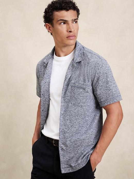 Linen-Blend Button-Down Polo Product Image