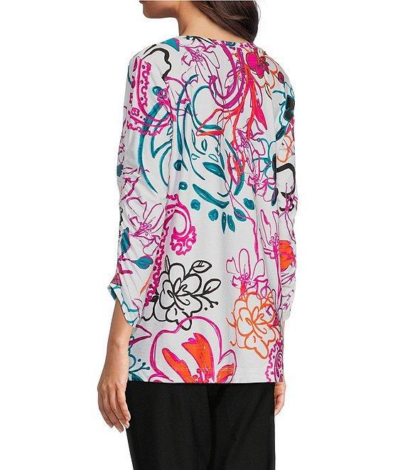Ali Miles Abstract Floral V-Neck 3/4 Cinch Sleeve Tunic Product Image