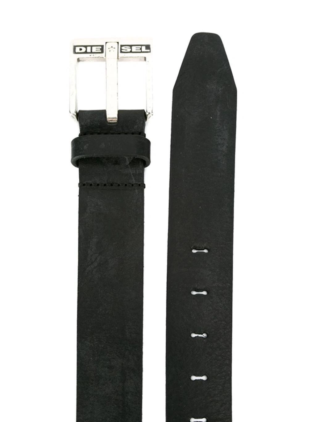 DIESEL Buckle Logo Leather Belt In Black Product Image