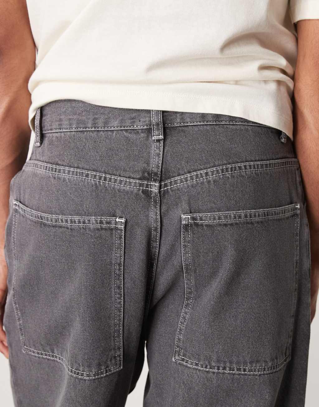 ASOS DESIGN wide skater jeans with contrast stitch in gray Product Image