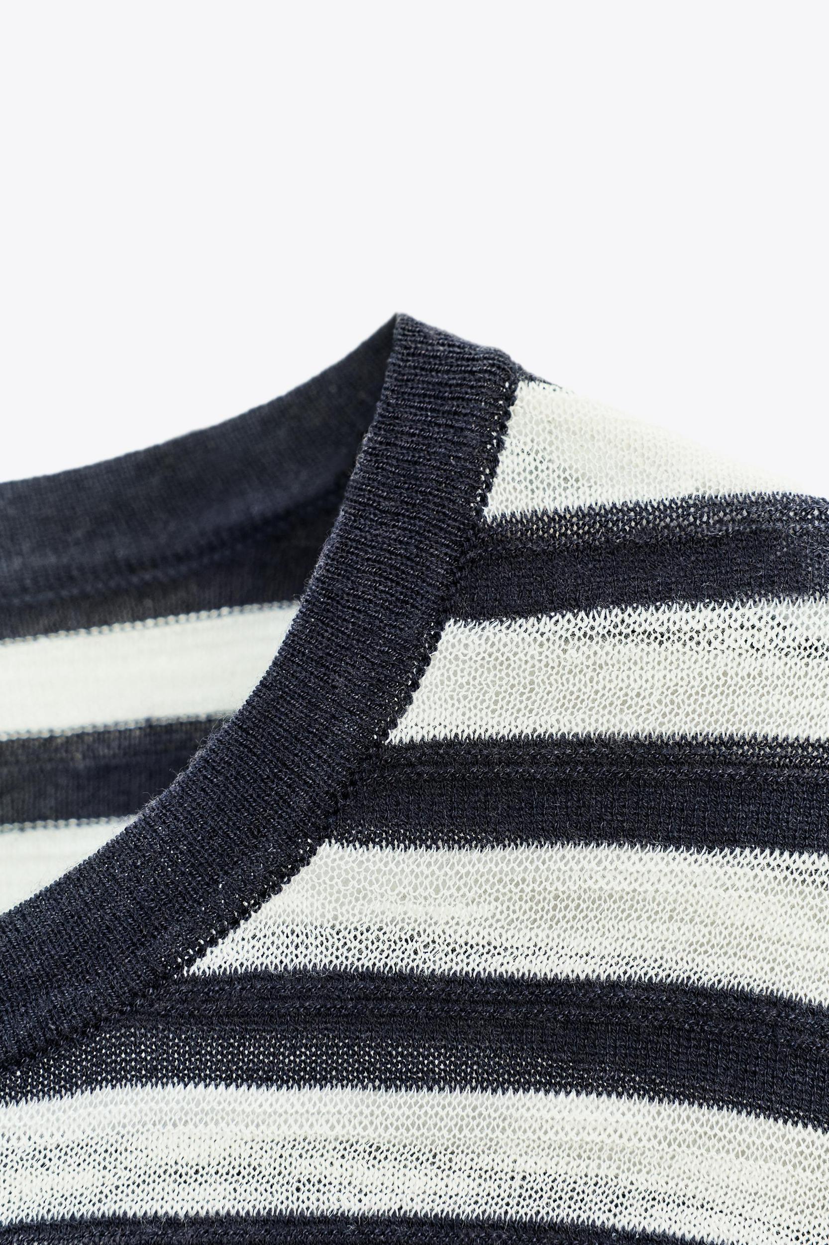 STRIPED KNIT SHORT SLEEVE TOP Product Image