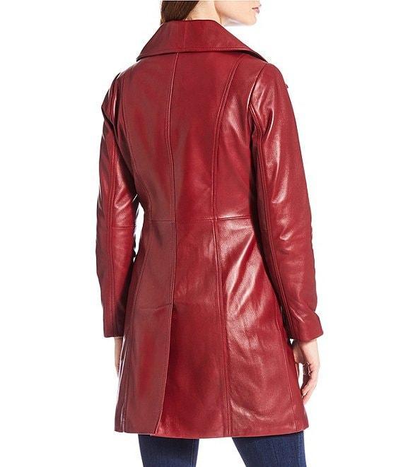 Katherine Kelly Genuine Lamb Leather Zip Front Wing Collar Jacket Product Image