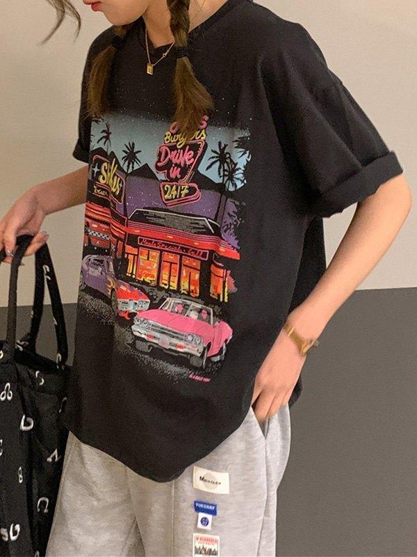 Motel Graphic Short  Sleeve Oversized Tee Product Image