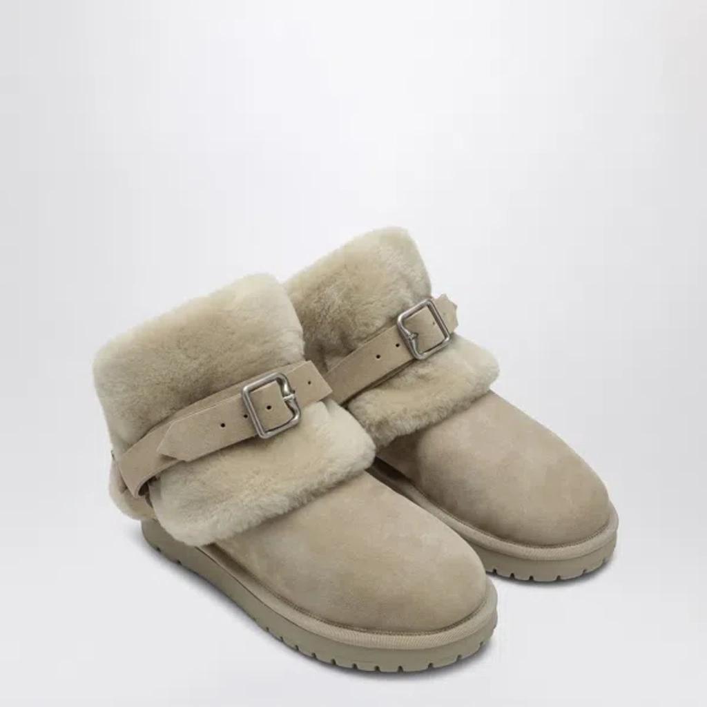 BURBERRY Chubby Suede Shearling Harness Booties In Beige Product Image