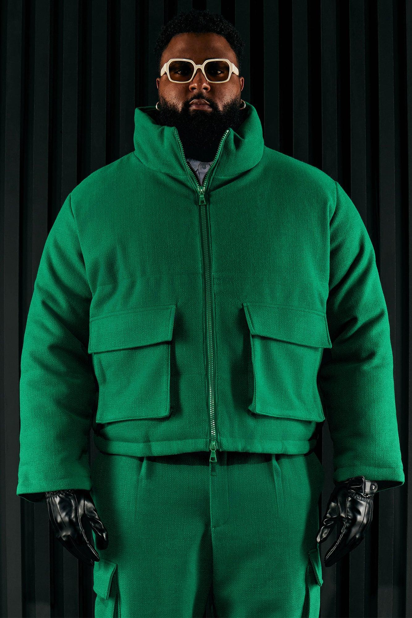 Wilder Textured Weave Cropped Puffer - Green Product Image