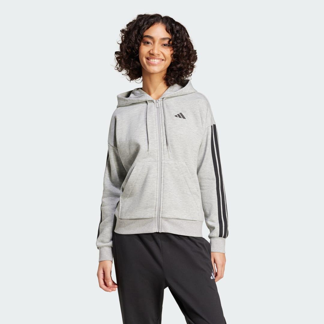 adidas Essentials 3-Stripes Full-Zip Fleece Hoodie Medium Grey Heather 2XL Womens Product Image