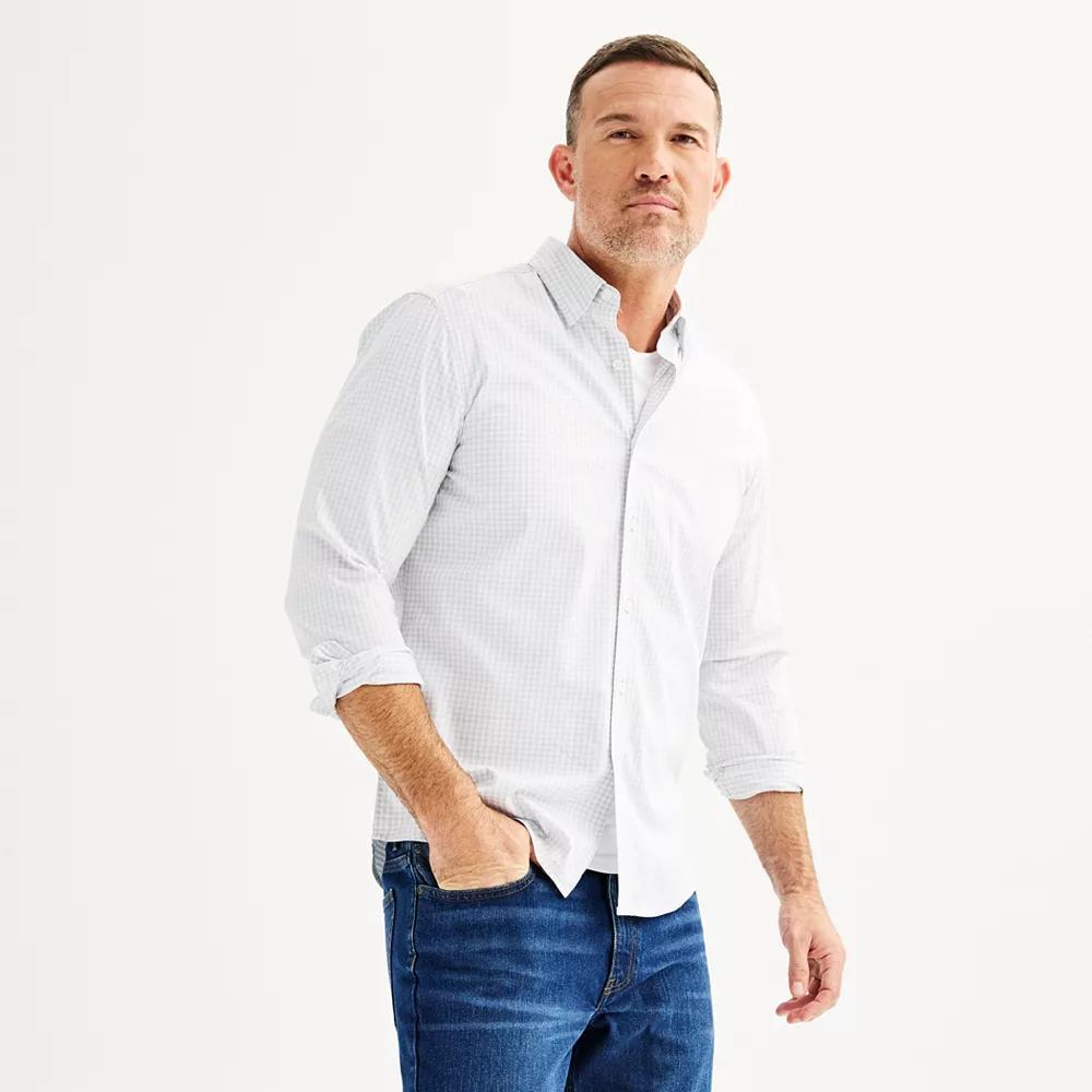 Men's Sonoma Goods For Life® Long Sleeve Performance Button-Down Shirt, Size: XL, Grey Gingham Product Image