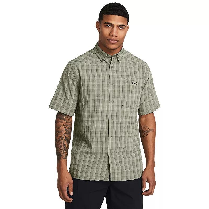 Men's Under Armour UPF 30 Drift Tide 2.0 Plaid Performance Short Sleeve Button-Down Shirt, Size: Medium, Fox Product Image