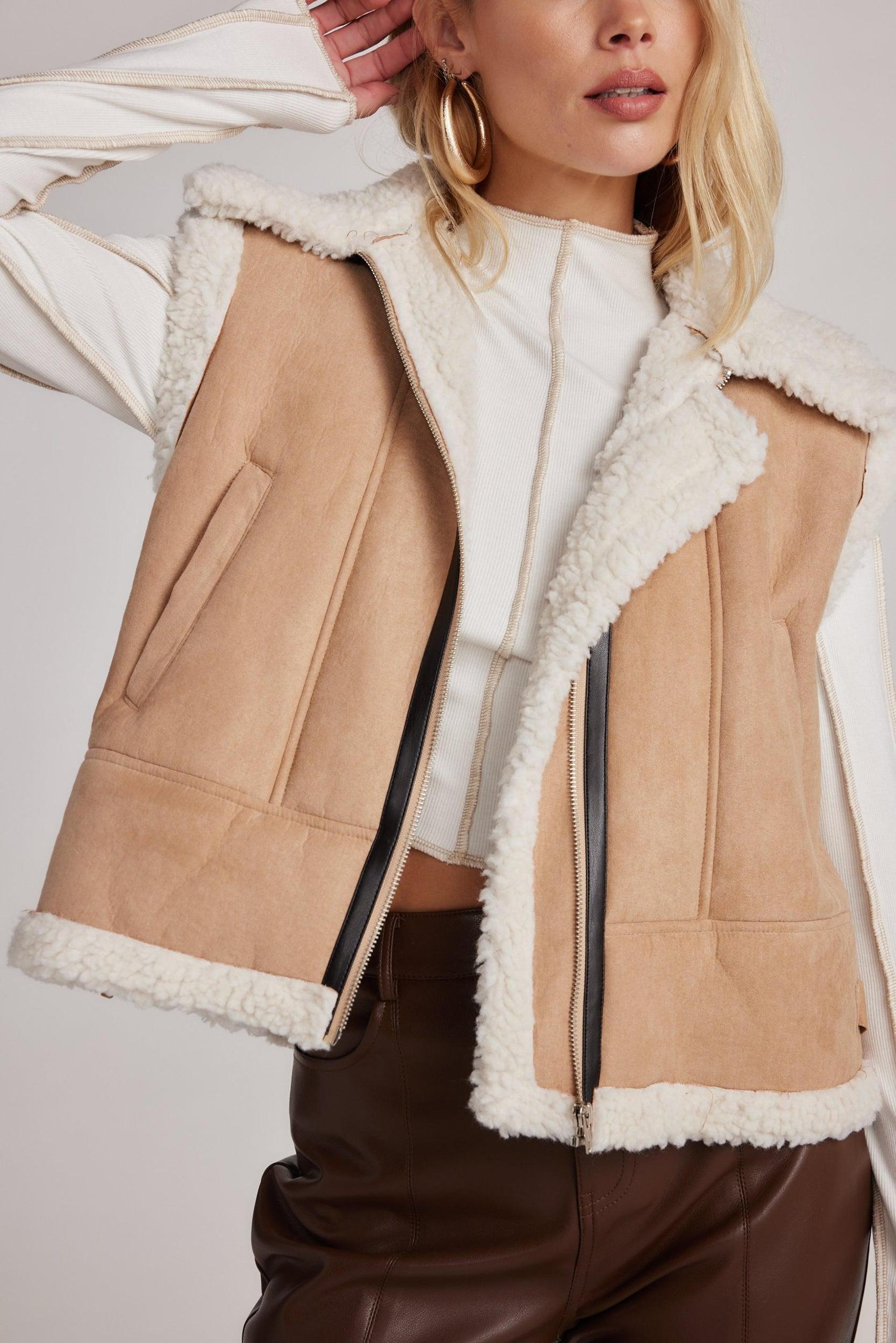 Penny Lane Sherpa Lined Beige Vest Product Image