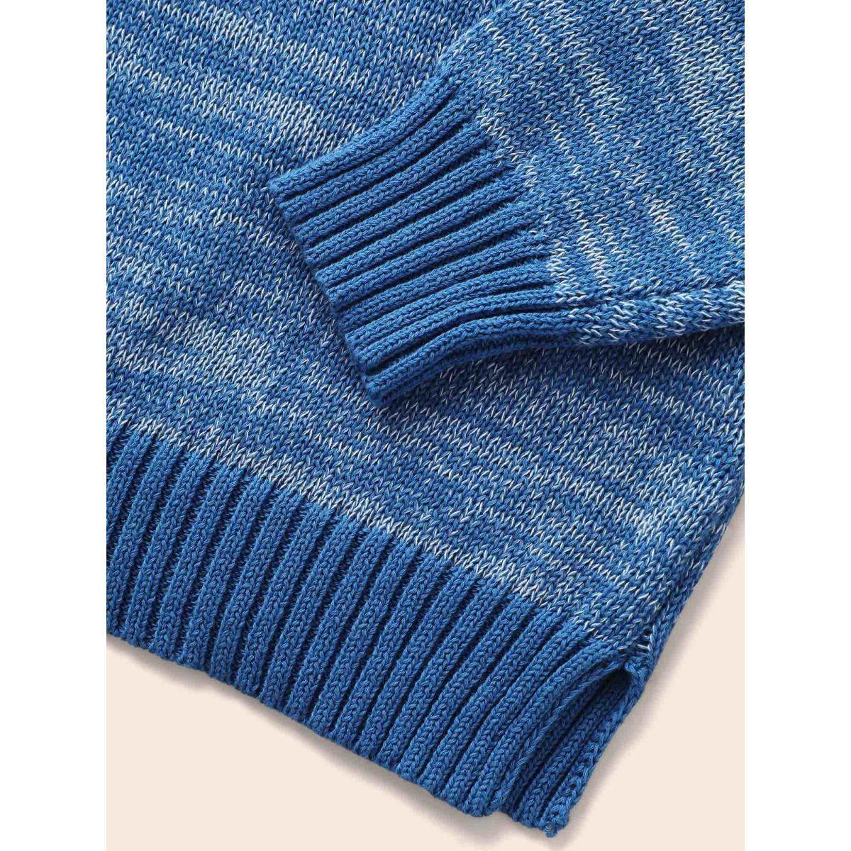 Plus Size Cotton V Neck Ombre Split Hem Pullover LightBlue Women Casual Long Sleeve V-neck Everyday Pullovers BloomChic 14-16/1X Product Image