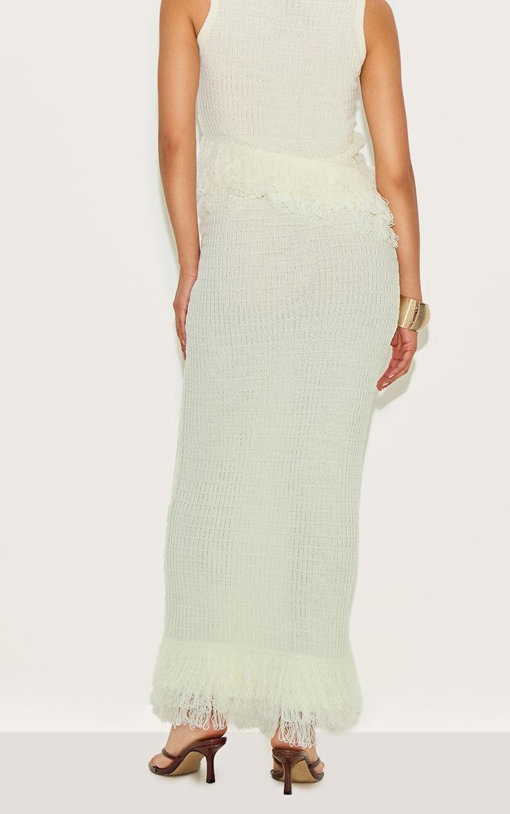 Petite Cream Fringe Edge Knit Maxi Skirt Product Image