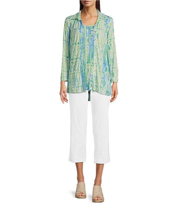 Ali Miles Petite Size Green Abstract Print Button Front Tank Set Product Image