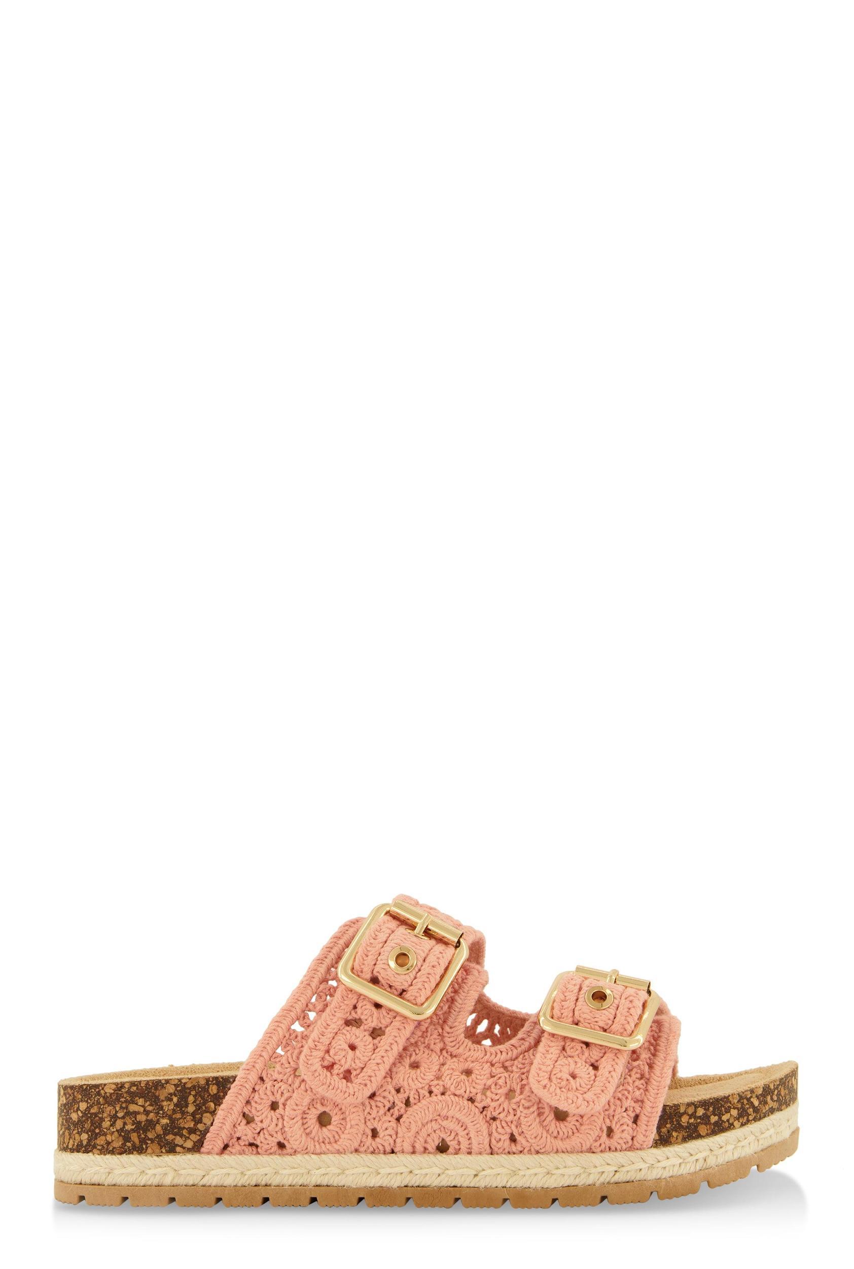 Womens Crochet Double Buckle Espadrille Footbed Sandals Product Image